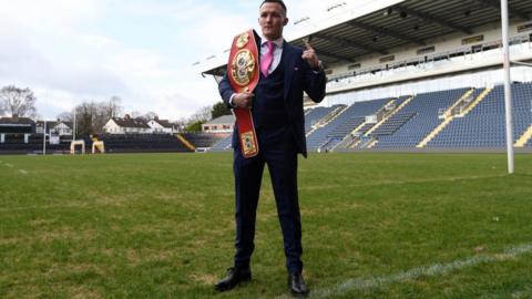 Josh Warrington poses for a photo during the Josh Warrington Press Conference on February 13, 2020