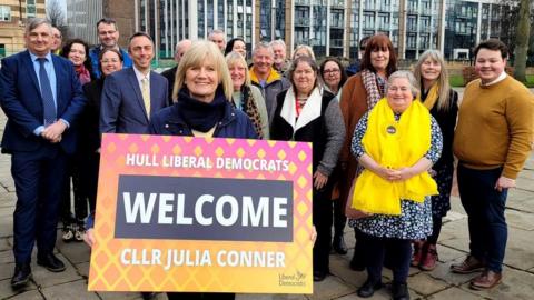 Liberal Democrat Councillor Julia Conner pictured with colleges