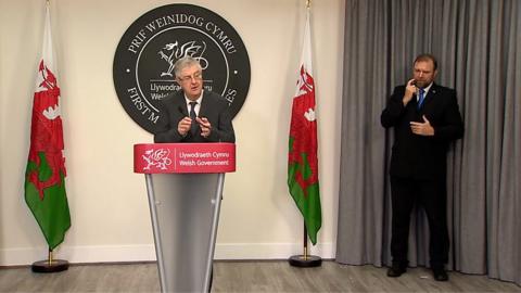 Mark Drakeford at first minister's lectern