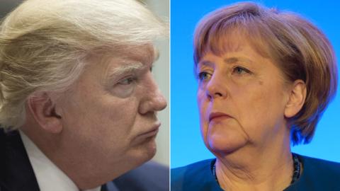 File pics of President Donald Trump and Chancellor Angela Merkel