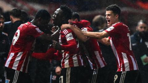 Exeter City celebrate Peterborough win