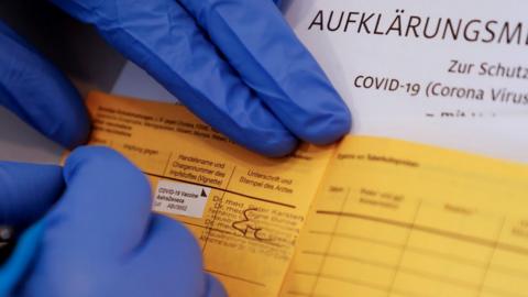 A genuine Covid vaccination form in Berlin, 10 Apr 21