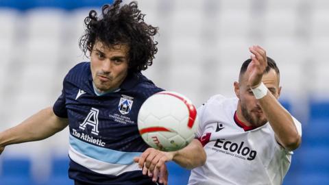 Oscar Borg in action for Haverfordwest against KF Shkëndija