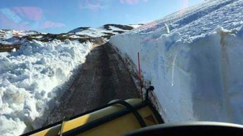 Banks of snow either side of the Bealach-na-Ba