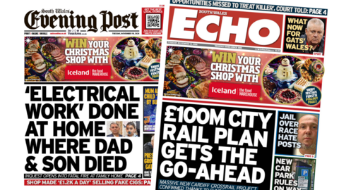 Front pages of the South Wales Evening Post and South Wales Echo 