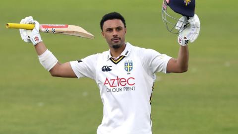 Emilio Gay celebrates scoring a century