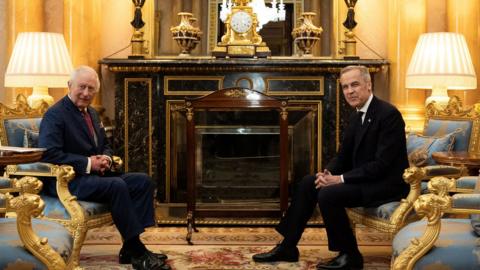 King Charles and Mark Carney in Buckingham Palace