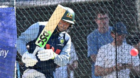 Usman Khawaja bats in the nets