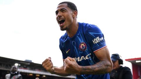 Levi Colwill celebrates