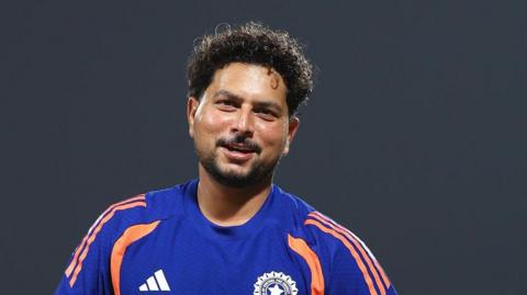 Kuldeep Yadav in action for India