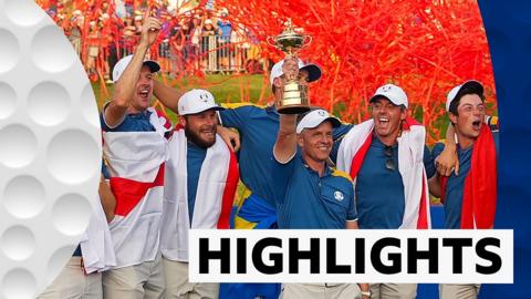 Team Europe celebrate with the Ryder Cup