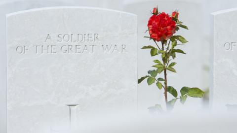 Graves at Tyne Cot Commonwealth War Graves Cemetery in Ypres, Belgium