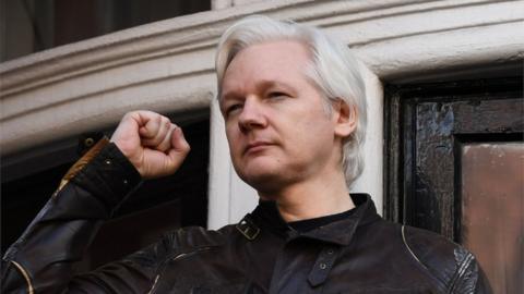 Julian Assange pictured at the Ecuadorean embassy in London