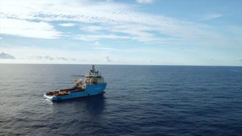 The Ocean Cleanup vessel in sea