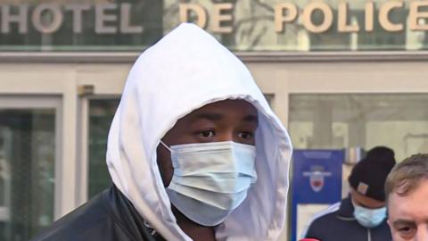 French music producer, identified only as Michel, talking to the media outside the IGPN (France's National Police General Inspectorate)