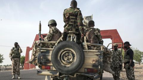 Nigerian troops in Maiduguri on March 25, 2016