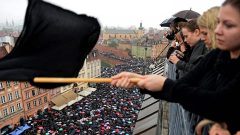 A rally in Warsaw during a nationwide "Black Monday" protest on 3 October