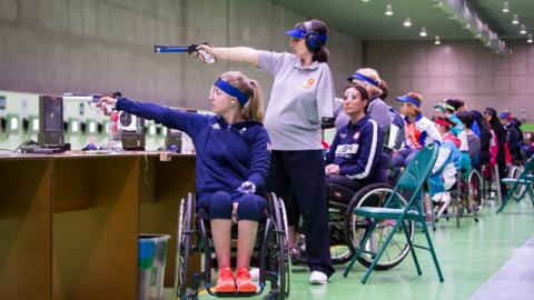 Action from the pistol events at the Rio Paralympics