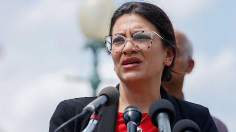 Rep. Rashida Tlaib (R-MI) speaks at a press conference calling for the expansion of the Supreme Court on July 18, 2022 in Washington, DC.