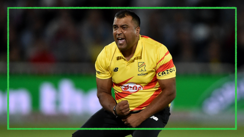 Trent Rockets spinner Samit Patel celebrates taking a wicket