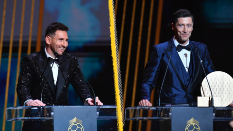 Lionel Messi and Robert Lewandowski at the Ballon d'Or awards.