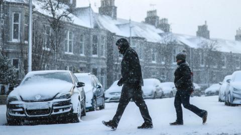 Snow hits Aberdeenshire as a cold snap starts across the UK on 15 January 2024