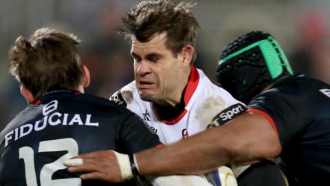 Ulster's Louis Ludik is tackled in the Belfast game against Toulouse in 2015