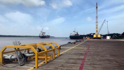 Vessels carrying supplies for an offshore oil platform operated by Exxon Mobil