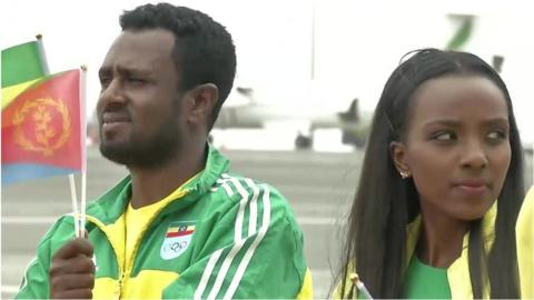 Ethiopian athletes were among the welcoming committee