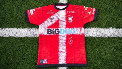 Gloucester rugby one-off shirt with a number four