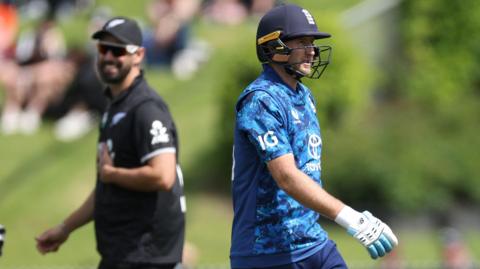 Joe Root walks off after being dismissed during England's ODI defeat to New Zealand in Hamilton