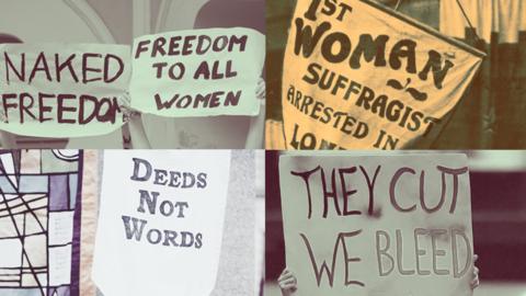 Feminist placards from the 1900s - and the last five years