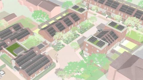 An artist impression of the approved scheme for Amethyst Lane to provide 17 homes and a respite care facility