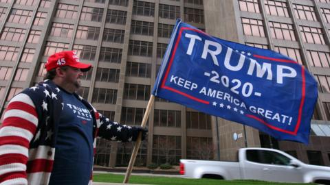 Supporters of President Donald Trump protest the U.S. Senate impeachment trial of the president, in downtown Detroit