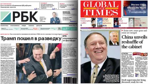 Front pages of RBC and Global Times