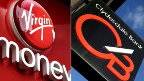 Virgin Money and Clydesdale Bank signs