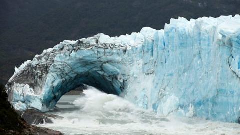 Parts of the Perito Moreno glacier fall into the lake