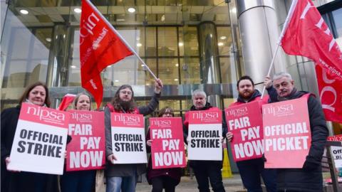 Nipsa members on the picket line in Belfast city centre on Friday