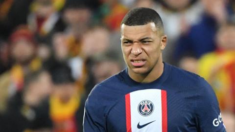 Kylian Mbappe frowning