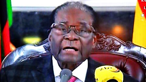 Video grab of President Mugabe reading his speech on 19 November from his official residence