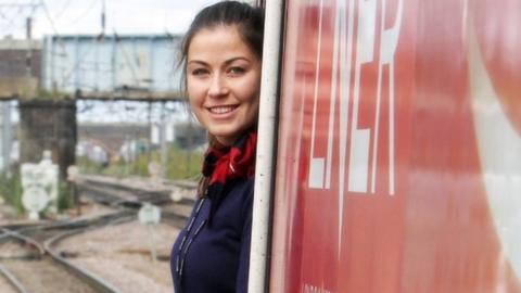 Chelsea Gipson aboard one of the trains she drives