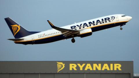 A Ryanair plane takes off from an airport. File photo