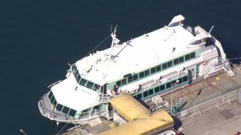 A Japanese hydrofoil ferry after colliding with what is thought to have been a whale in March 2019