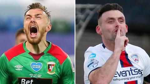 Glentoran's Robbie McDaid and Coleraine's Eoin Bradley.