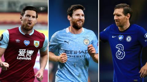 A mock-up of how Lionel Messi might look playing for Burnley, Manchester City and Chelsea