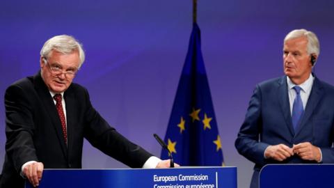 EU's Michel Barnier and UK Brexit Secretary David Davis, 31 Aug 17