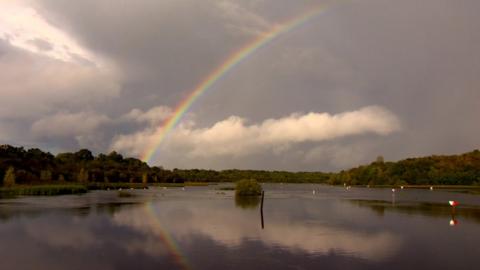 Rainbow over a canal