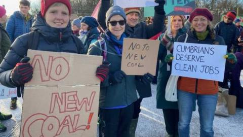 Protestors at the proposed site of the new Cumbria coal mine