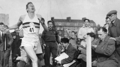 Sir Roger Bannister breaking the record
