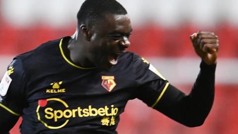 Ismaila Sarr celebrates his goal for Watford against Rotherham